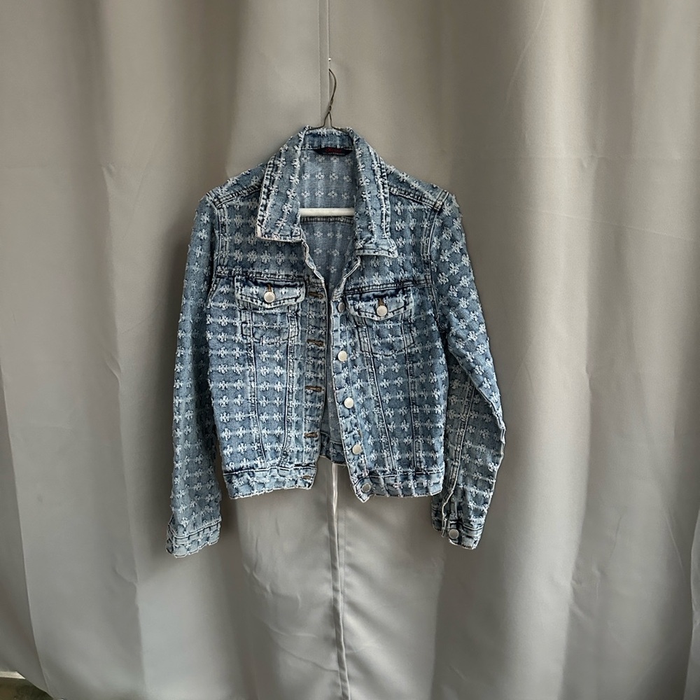 Excuse Stylish Blue distressed Denim Jacket sz L